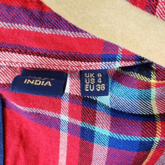 Superdry Anneka Button Up Shirt Red Plaid Check Soft Viscose Top Size 0 - Picture 5 of 7
